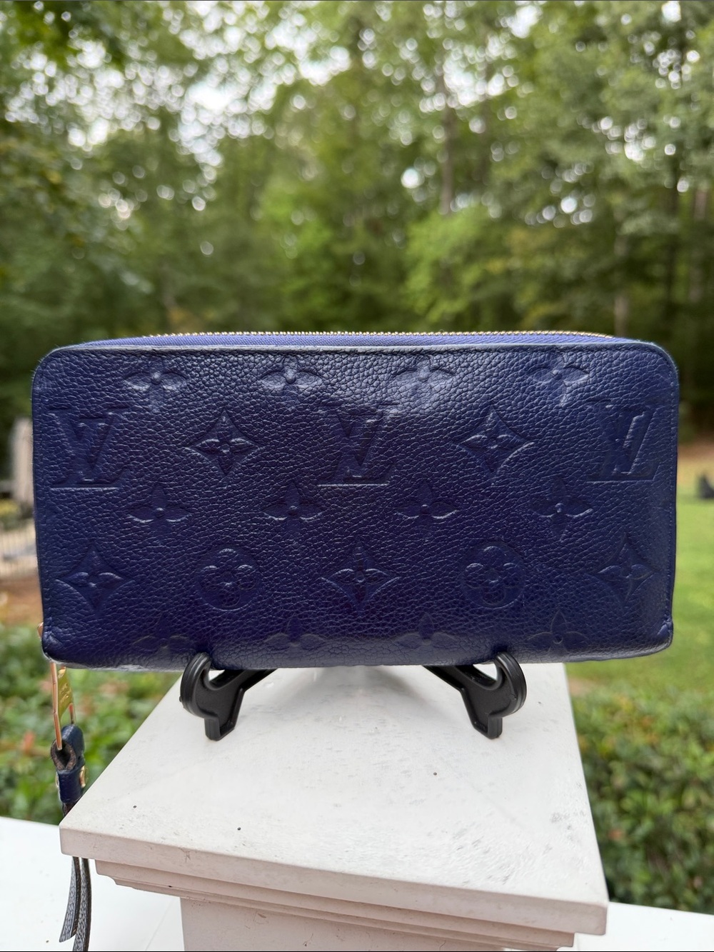 Louis Vuitton Navy Embossed Monogram Zip Wallet EUC Comes with LV BAG